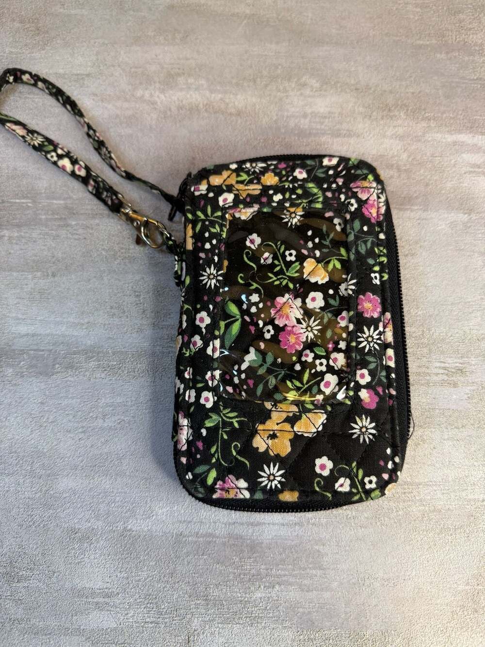 Quilted Floral Pattern Zip ID Wristlet